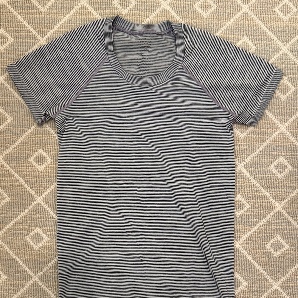 lululemon athletica Black and White Striped Short Sleeve Tee